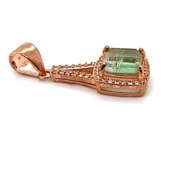 Green Tourmaline 1.80ct Rose Gold Finish Solid 925 Sterling Silver Pendant - Picture 6 of 6